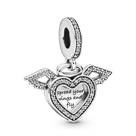 Charm colgante Pandora 798485C01 Plata primera ley Mujer Corazón & Alas de Ángel