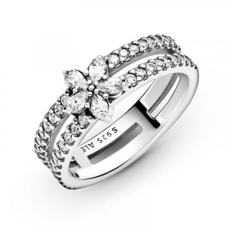 Anillo Doble Pandora Copo de nieve brillante 199236C01-52 mujer 