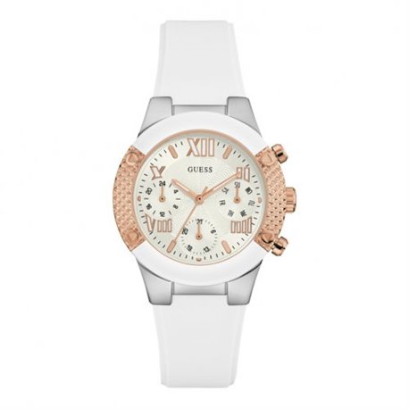 Reloj Guess Rockstar W0773L1 Mujer Blanco Silicona Multifunción